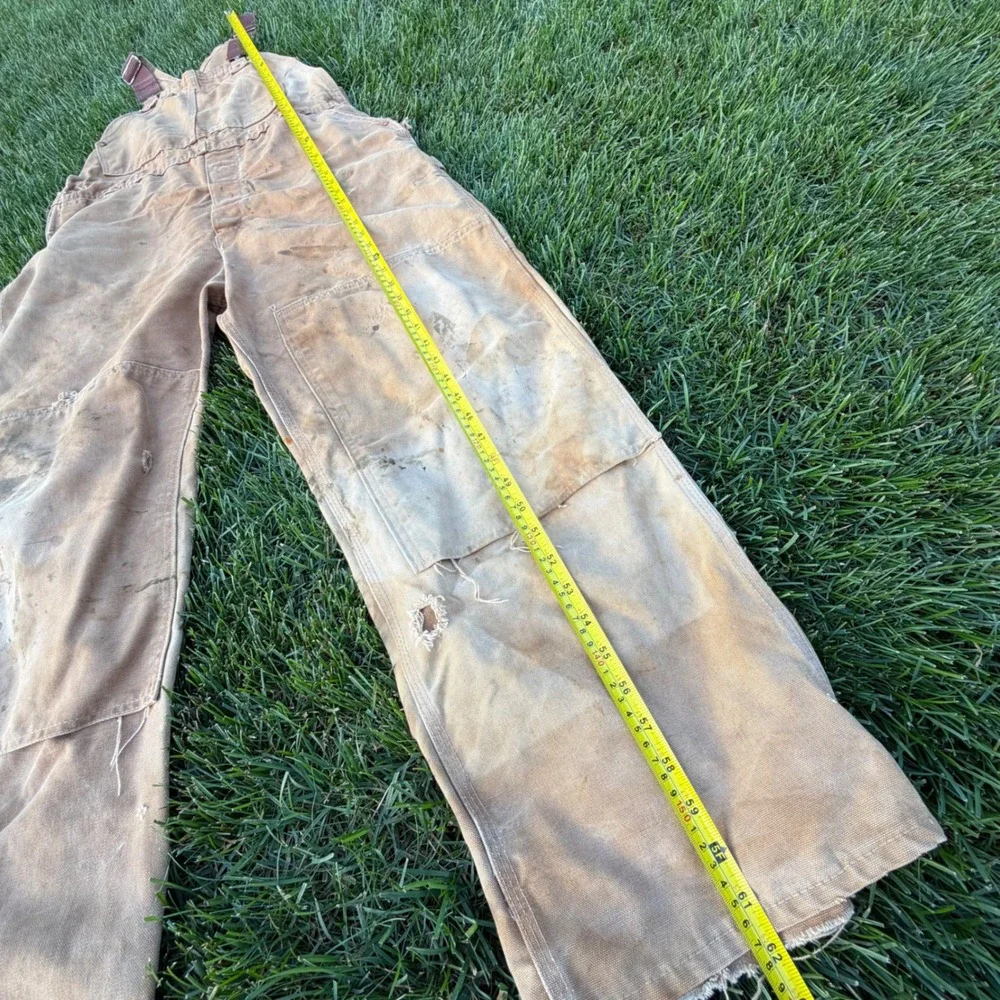 Carhartt Mens Distressed Duck Bib Overalls Tan Double Knee Workwear R01 BRN